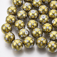 Christmas Electroplate Glass Beads, Round with Star Pattern, Golden Plated, 10mm, Hole: 1.2mm(EGLA-R113-07C)
