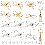 24Pcs 2 Colors Bowknot Brass Stud Earring Findings, with Loops and 40Pcs Plastic Ear Nuts, Nickel Free, Real Gold Plated & Real Platinum Plated, 8~10x15mm, Hole: 1mm, Pin: 0.7mm, 12Pcs/color(KK-BC0013-68)