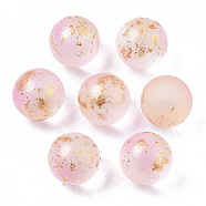 Transparent Spray Painted Frosted Glass Beads, with Golden Foil, No Hole/Undrilled, Round, Pink, 10mm(X-GLAA-N035-05B-04)