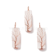 Copper Wire Wrapped Natural Selenite Big Pendants, Cadmium Free & Lead Free, Rectangle Charm, Rose Gold, 55~70x14~18x13~16mm, Hole: 7~8.5mm(KK-E086-01RG)