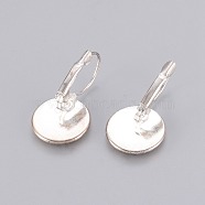 Brass Leverback Earring Findings, Lead Free and Cadmium Free, Silver Color Plated, 25~27x16mm, Tray: 14mm(KK-C1244-14mm-S-RS)