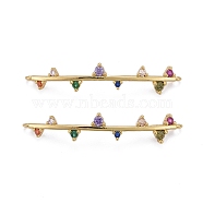 Brass Micro Pave Colorful Cubic Zirconia Links Connectors, Long-Lasting Plated, Rectangle, Real 18K Gold Plated, 32x6x6mm, Hole: 0.9mm(ZIRC-Z011-20G)