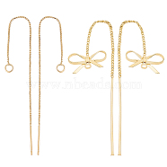 8Pcs 2 Style Brass Stud Earring Findings, with Loops, Ear Threads, Real 18K Gold Plated, 51~87x0.5mm, Hole: 1~1.5mm, Pin: 0.7mm, 4Pcs/style(KK-BC0009-30)