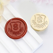 Golden Tone Round Wax Seal Brass Stamp Heads, for Wax Seal Stamp, Flower with Letter Pattern, Letter S, 20x14mm, Inner Diameter: 7mm(AJEW-Z034-02G-S)