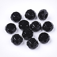 Transparent Resin Beads, Large Hole Beads, Faceted, Rondelle, Black, 14x8mm, Hole: 5.5mm(X-RESI-T030-02A)