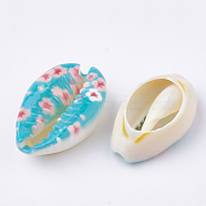 Printed Cowrie Shell Beads, No Hole/Undrilled, Colorful, 20~25x14~16x5~7mm(X-SHEL-S274-27H)