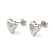 925 Sterling Silver Stud Earrings for Women, Heatr, Platinum, 8.5x7.5mm(EJEW-E307-11P)