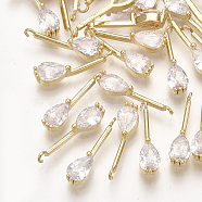 Brass Cubic Zirconia Pendants, teardrop, Real 18K Gold Plated, Clear, 15~16x3x2.5mm, Hole: 1mm(X-KK-T035-116A)