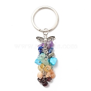 Natural & Synthetic Gemstone Beaded Keychain, with Brass, Iron, 304 Stainless Steel & Alloy Findings, Wings, 9.5cm(KEYC-JKC00345-01)