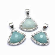 Natural Amazonite Pendants, with Brass Findings, Triangle, Faceted, Platinum, 17.5x19x6.5mm, Hole: 3.5x5mm(G-O176C-12P)