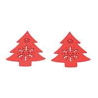Christmas Theme Spray Painted Wood Big Pendants, Christmas Tree Charm with Hollow Snowflake, Red, 73x67x2mm, Hole: 3mm