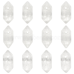 Natural Quartz Crystal Double Terminal Pointed Pendants, Rock Crystal, Faceted Bullet Charm, 18.5~20x8~9x8~9mm, Hole: 1.5mm, 12pcs/box(G-OC0004-05B)