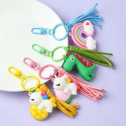 PVC Rainbow/Unicorn/Dinosaur Keychains, with Faux Suede Tassels and Iron Split Key Rings, Mixed Color, 14.5cm, 4 style, 1pc/style, 4pcs/set(KEYC-YW00007)