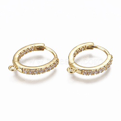 Brass Huggie Hoop Earring Findings, with Micro Pave Cubic Zirconia and Loop, Ring, Clear, Golden, 20x16x2.5mm, Hole: 1.2mm, Pin: 1mm(ZIRC-F103-03-G)