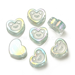 UV Plating Rainbow Iridescent Acrylic Enamel Beads, Heart with Bear Pattern, Pale Turquoise, 17.5x20x9mm, Hole: 3.5mm(OACR-G012-10D)