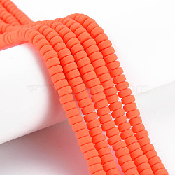 Handmade Polymer Clay Beads Strands, for DIY Jewelry Crafts Supplies, Flat Round, Orange Red, 6~7x3mm, Hole: 1.5mm, about 113~116pcs/strand, 15.55 inch~16.14 inch(39.5~41cm)(CLAY-N008-210)