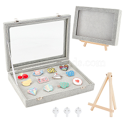 Wood Pin Display Case, Badge Presentation Box, with Velvet Cover, Iron Latch Lock, Glass Clear Window, Silver, 230x180x32mm(DJEW-WH0038-75)