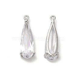 Platinum Brass Pendant, with Glass, Teardrop Charms, Clear, 18.5x6x4mm, Hole: 0.9mm(KK-B074-73P-03)