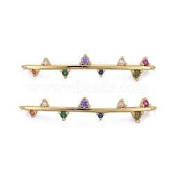 Brass Micro Pave Colorful Cubic Zirconia Links Connectors, Long-Lasting Plated, Rectangle, Real 18K Gold Plated, 32x6x6mm, Hole: 0.9mm(ZIRC-Z011-20G)