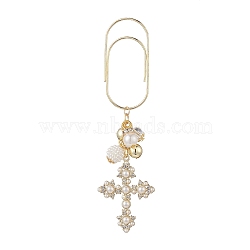 Iron Paper Clips, with Alloy Cross Pendants, Acrylic Imitation Pearl Cluster, White, 115mm(HJEW-JM01025)