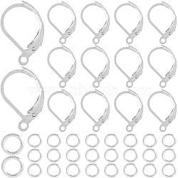 80Pcs 304 Stainless Steel Leverback Earring Findings, with Loop and 100Pcs Open Jump Rings, Stainless Steel Color, 15x10x2mm, Hole: 1.5mm(STAS-SP0001-12)