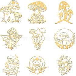 9Pcs 9 Styles Custom Carbon Steel Self-adhesive Picture Stickers, Golden, Mushroom Pattern, 40x40mm, 1pc/style(DIY-OC0009-17C)