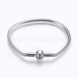 304 Stainless Steel European Style Bracelet Making, with Clasps, Flat Round, Stainless Steel Color, 7-7/8 inch(200mm), 3mm(STAS-E428-07C-P)