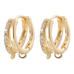 Brass Micro Pave Clear Cubic Zirconia Hoop Earring Findings, with Horizontal Loops, Real 18K Gold Plated, 17x15x6mm, Hole: 1.6mm, Pin: 0.8mm(ZIRC-YW0001-10G)