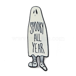 Enamel Pins, Black Alloy  Brooch, for Backpack Clothes, "Spooky All Year" Ghost, 41x13x1mm(JEWB-S019-01B)