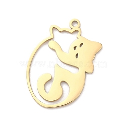 304 Stainless Steel Pendants, Laser Cut, Hug Cat Charm, Golden, 25x17x1mm, Hole: 1.4mm(STAS-K287-03G)