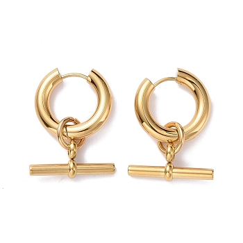 304 Stainless Steel Horizontal Bar Dangle Hoop Earrings for Women, Golden, 29x20x4mm, Pin: 1mm