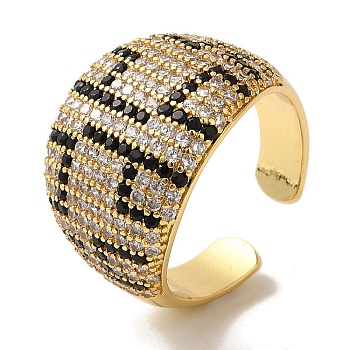 Rack Plating Brass Micro Pave Cubic Zirconia Wide Cuff Rings for Women, Cadmium Free & Lead Free, Long-Lasting Plated, Real 18K Gold Plated, 14.5mm, Adjustable