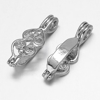 Filigree Rack Plating Brass Donut Bails, Donuthalter, Fit For Pi Disc Pendants Jewelry Making, Platinum, 20x7x6mm, Hole: 2mm and 10x3mm