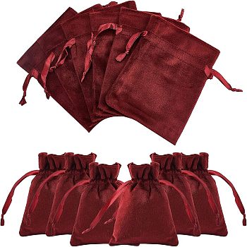 12Pcs Velvet Bags Drawstring Jewelry Pouches, Candy Pouches, for Wedding Shower Birthday Party, Dark Red, 12x9cm