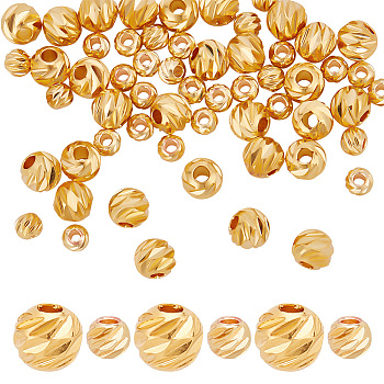 60Pcs 2 Style Brass Beads, Long-Lasting Plated, Round, Real 18K Gold Plated, 4~6x3.5~5mm, Hole: 1.4~2mm, 30pcs/style