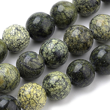 Natural Serpentine/Green Lace Stone Beads Strands, Round, 8mm, Hole: 1mm, about 46~49pcs/strand, 14.5~15.3 inch