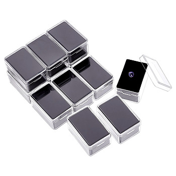 Rectangle Clear Plastic Loose Diamond Display Boxes, Small Jewelry Storage Case with Sponge, Black, 5.7x3.7x2.8cm