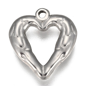 304 Stainless Steel Pendants, Heart with Wing, Stainless Steel Color, 21.5x20x3.5mm, Hole: 2mm