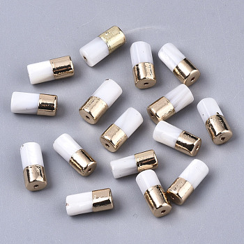 Natural Freshwater Shell Beads, with Light Gold Plated Brass Findings, Column, Creamy White, 10x4~5mm, Hole: 0.8~1mm