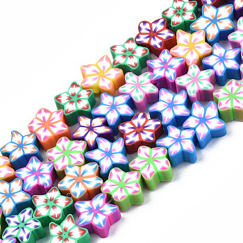 Handmade Polymer Clay Beads Strands, for DIY Jewelry Crafts Supplies, Flower, Mixed Color, 9~12x9~12x4~5mm, Hole: 1.6mm, about 40pcs/strand, 14.37 inch~14.57 inch(36.5~37cm)