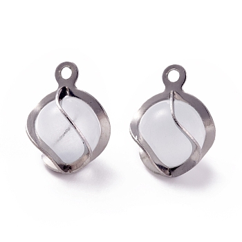 Cat Eye Pendants, with 304 Stainless Steel Findings, Round, Stainless Steel Color, 13x8.5x7.5mm, Hole: 1.2mm