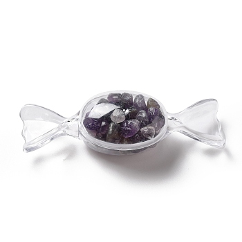 Natural Amethyst Chip Decorates, with Transparent Plastic Storage Box, Candy, 25x82.5x23mm