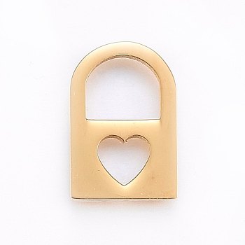 304 Stainless Steel Pendants, Padlock with Heart, Golden, 18x12x1.2mm, Hole: 7x8mm