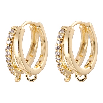 Brass Micro Pave Clear Cubic Zirconia Hoop Earring Findings, with Horizontal Loops, Real 18K Gold Plated, 17x15x6mm, Hole: 1.6mm, Pin: 0.8mm