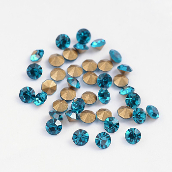 Back Plated Grade A Diamond Glass Pointed Rhinestone, Blue Zircon, 3.8~3.9mm, about 1440pcs/bag