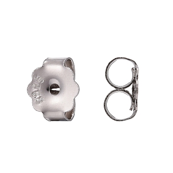 Anti-Tarnish Rhodium Plated 925 Sterling Silver Ear Nuts, with 925 Stamp, Platinum, 5x6x3mm, Hole: 0.8mm