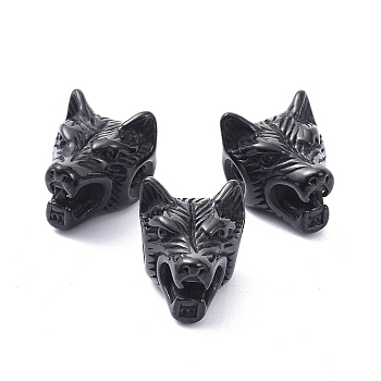 304 Stainless Steel Beads, Wolf Head, Electrophoresis Black, 14x11.5x11.5mm, Hole: 1.6mm