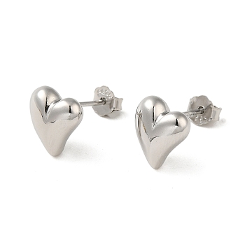 925 Sterling Silver Stud Earrings for Women, Heatr, Platinum, 8.5x7.5mm