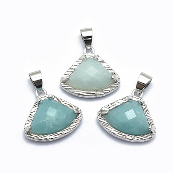 Natural Amazonite Pendants, with Brass Findings, Triangle, Faceted, Platinum, 17.5x19x6.5mm, Hole: 3.5x5mm