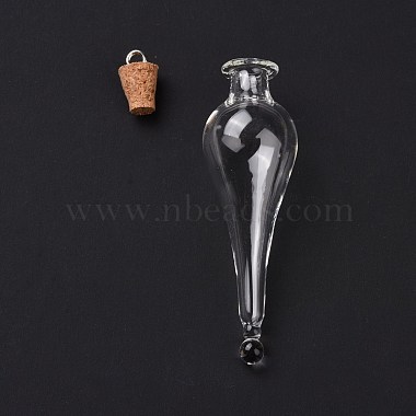 Teardrop Glass Cork Bottle Big Pendants(AJEW-A041-01B)-3